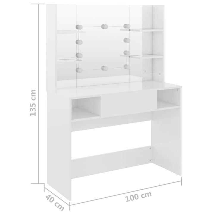 Kaptafel met LED-verlichting 100x40x135 cm MDF glanzend wit - Griffin Retail