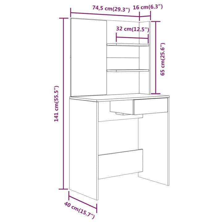 Kaptafel met spiegel 74,5x40x141 cm betongrijs - Griffin Retail