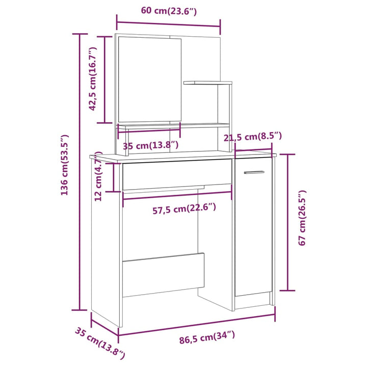 Kaptafel met spiegel 86,5x35x136 cm betongrijs - Griffin Retail