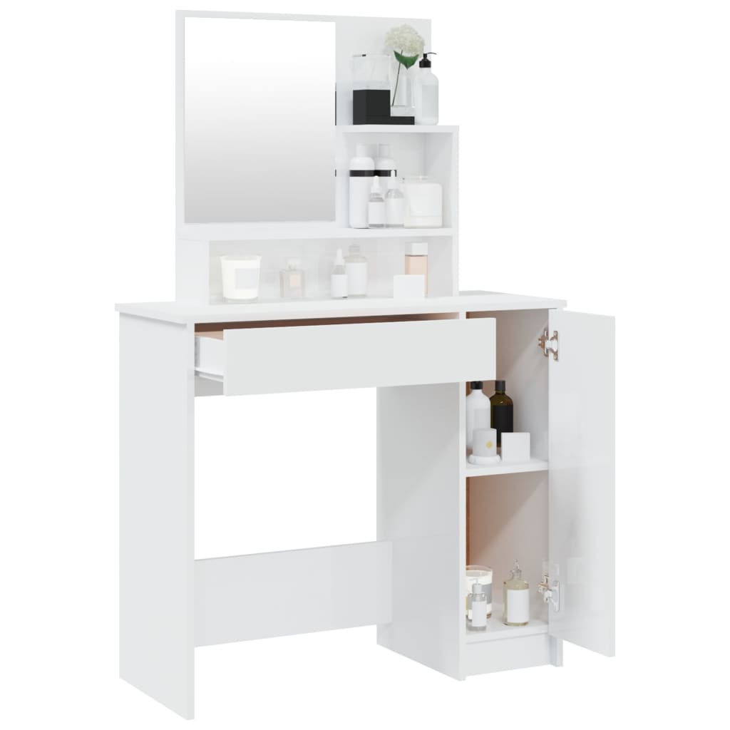 Kaptafel met spiegel 86,5x35x136 cm hoogglans wit - Griffin Retail