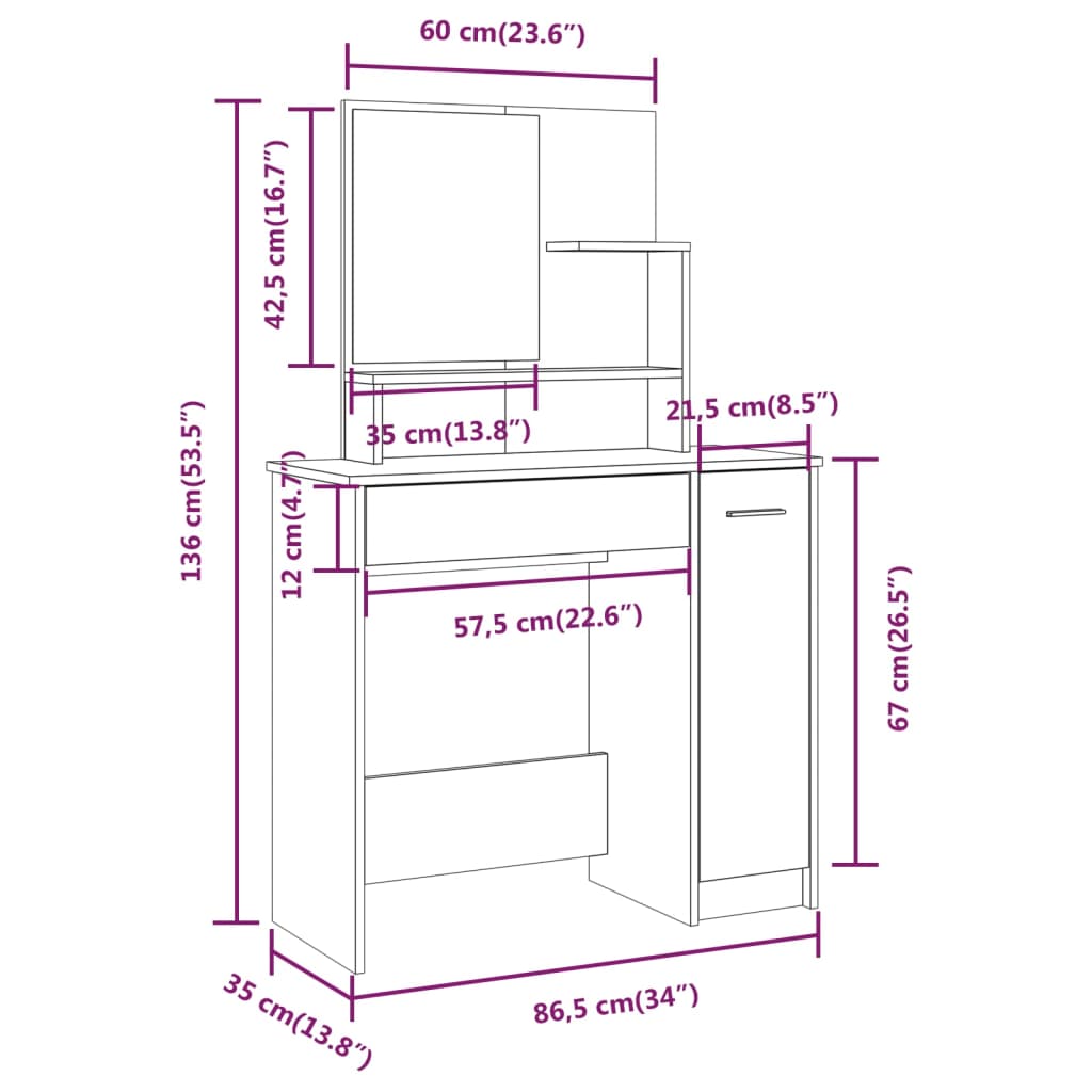 Kaptafel met spiegel 86,5x35x136 cm sonoma eikenkleurig - Griffin Retail