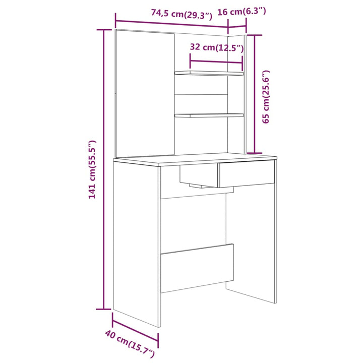 Kaptafelset 74,5x40x141 cm hoogglans wit - Griffin Retail