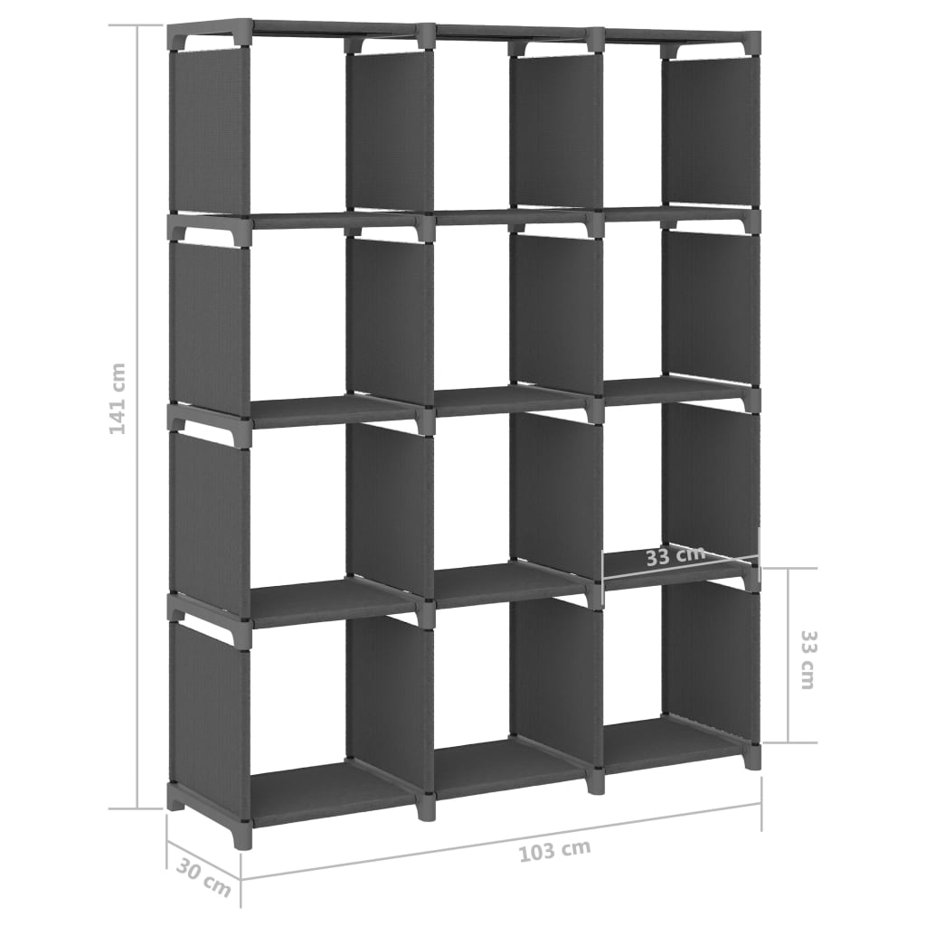 Kast met 12 vakken 103x30x141 cm stof grijs - Griffin Retail