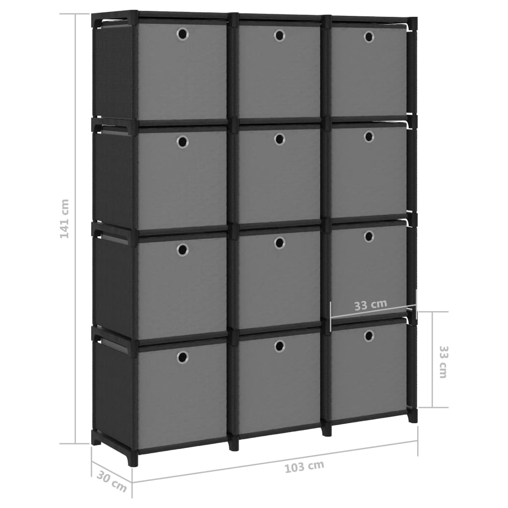 Kast met 12 vakken met boxen 103x30x141 cm stof zwart - Griffin Retail