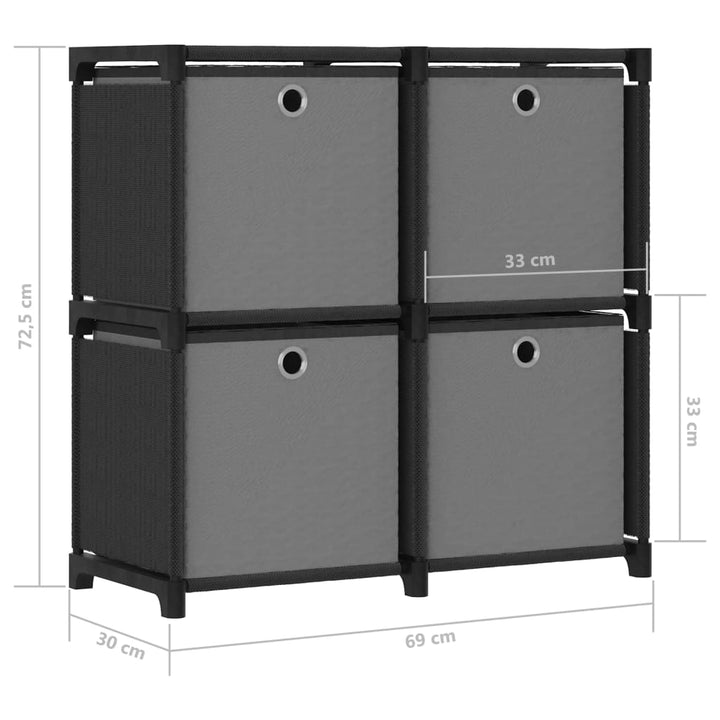Kast met 4 vakken met boxen 69x30x72,5 cm stof zwart - Griffin Retail