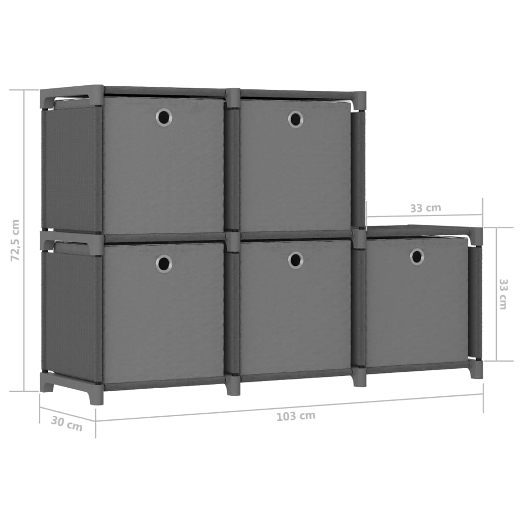 Kast met 5 vakken met boxen 103x30x72,5 cm stof grijs - Griffin Retail