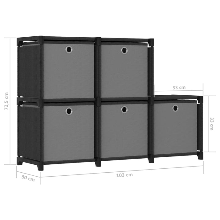 Kast met 5 vakken met boxen 103x30x72,5 cm stof zwart - Griffin Retail