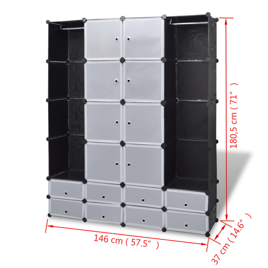 Kast modulair met 18 vakken 37x146x180,5 cm zwart en wit - Griffin Retail