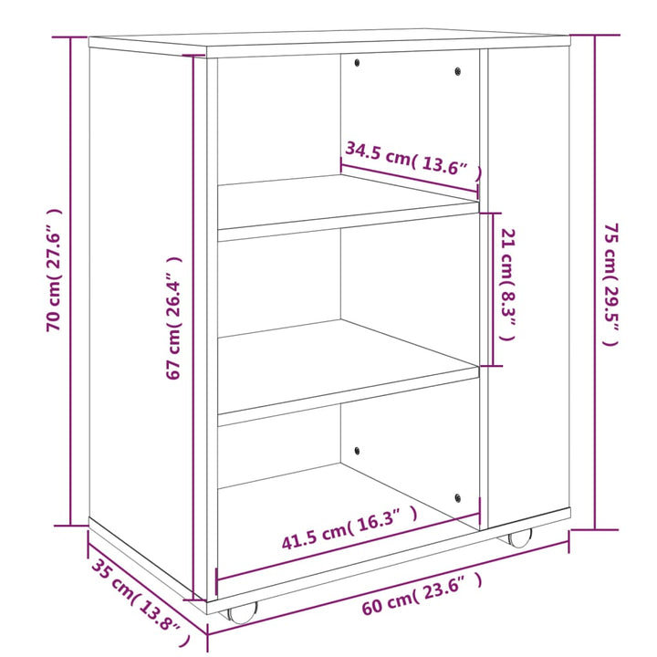 Kast verrijdbaar 60x35x75 cm bewerkt hout grijs sonoma eiken - Griffin Retail