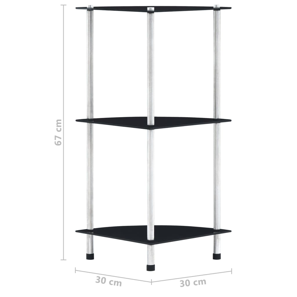 Kastje 3-laags 30x30x67 cm gehard glas zwart - Griffin Retail