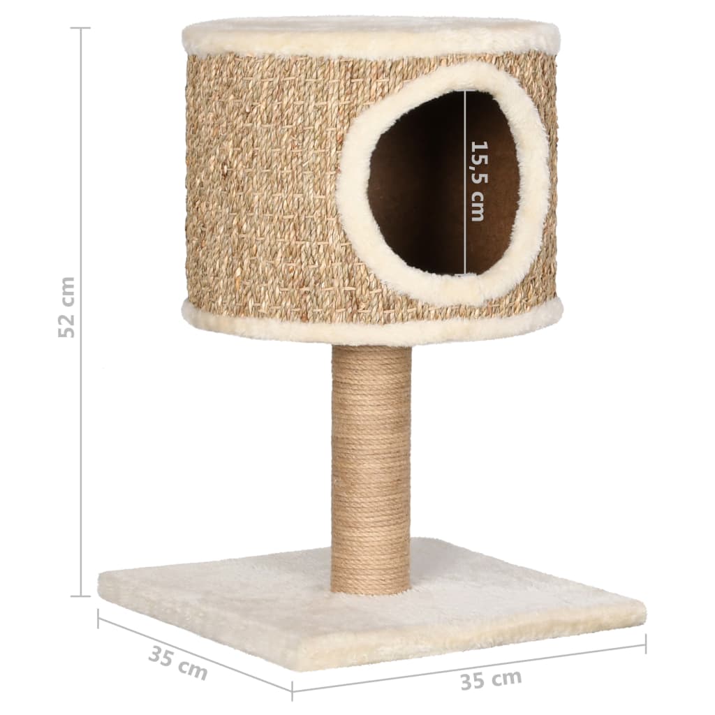 Kattenmeubel met huis en krabpaal 52 cm zeegras - Griffin Retail