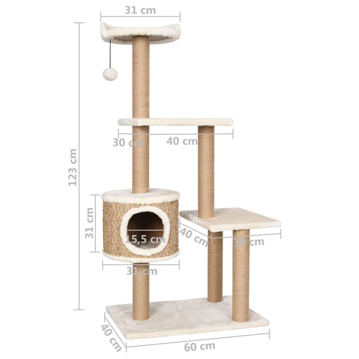 Kattenmeubel met krabpalen 123 cm zeegras - Griffin Retail