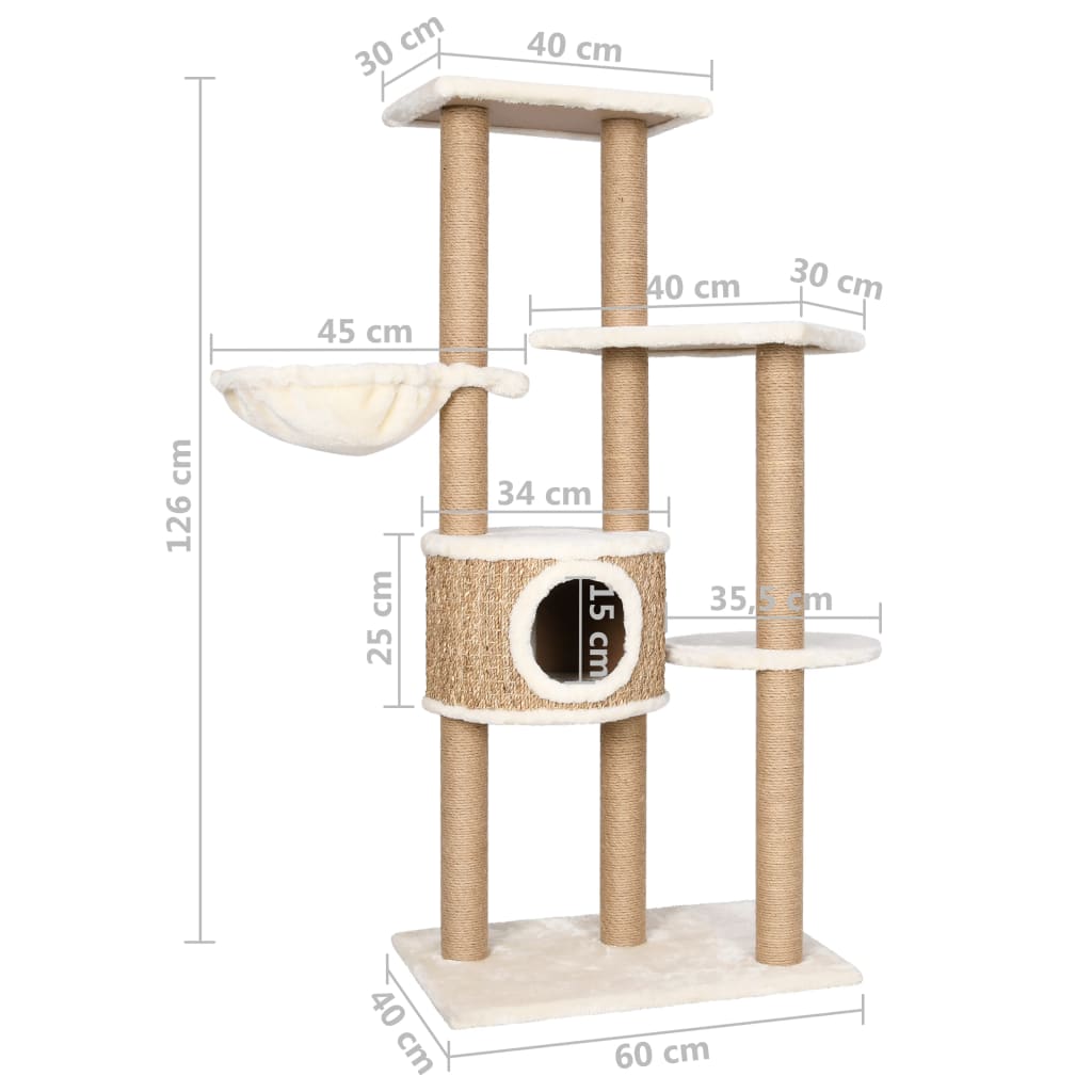 Kattenmeubel met krabpalen 126 cm zeegras - Griffin Retail