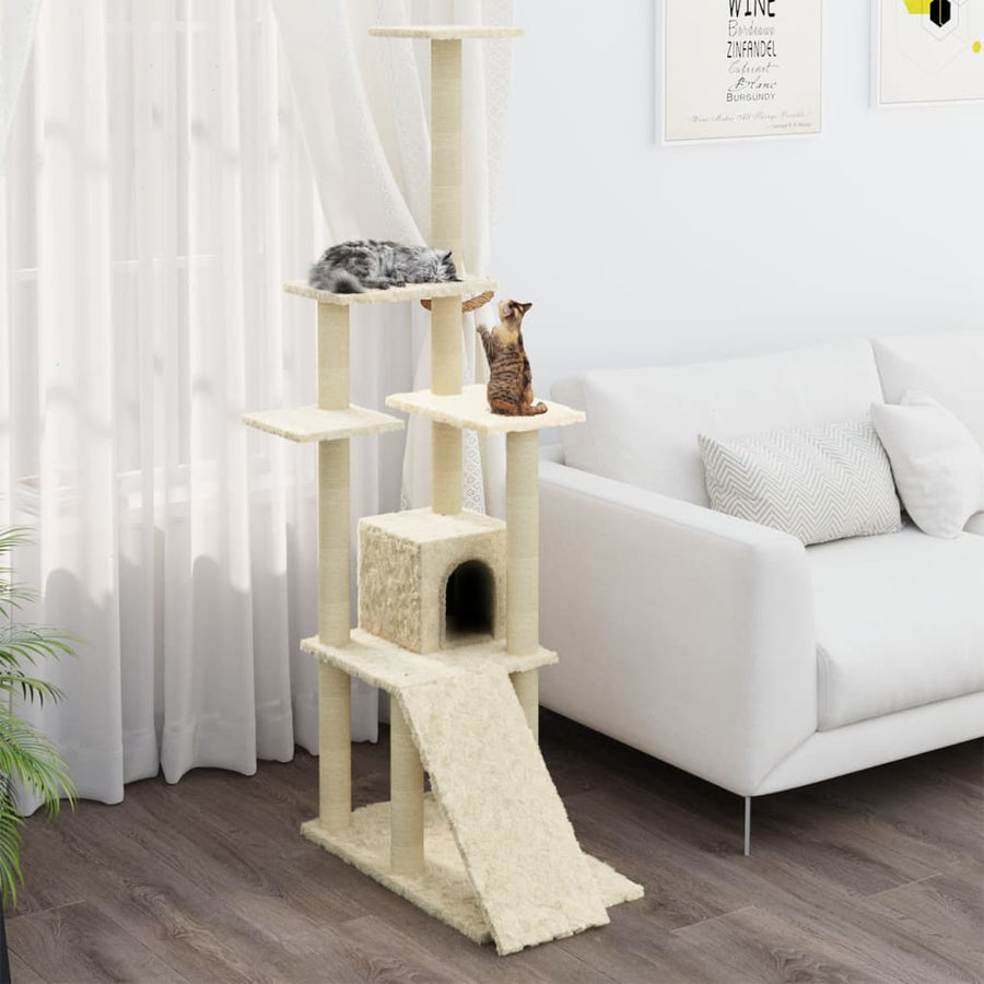 Kattenmeubel met sisal krabpalen 155 cm crèmekleurig - Griffin Retail