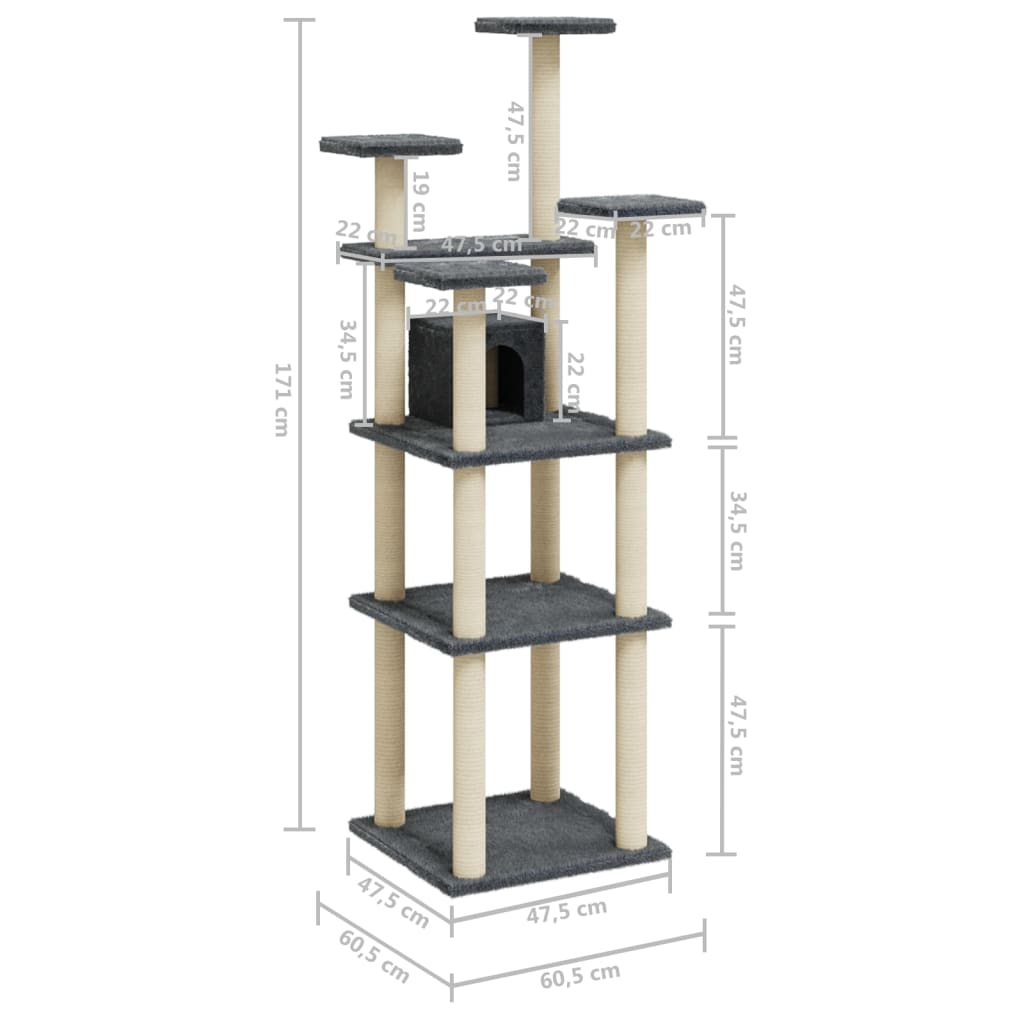 Kattenmeubel met sisal krabpalen 171 cm donkergrijs - Griffin Retail