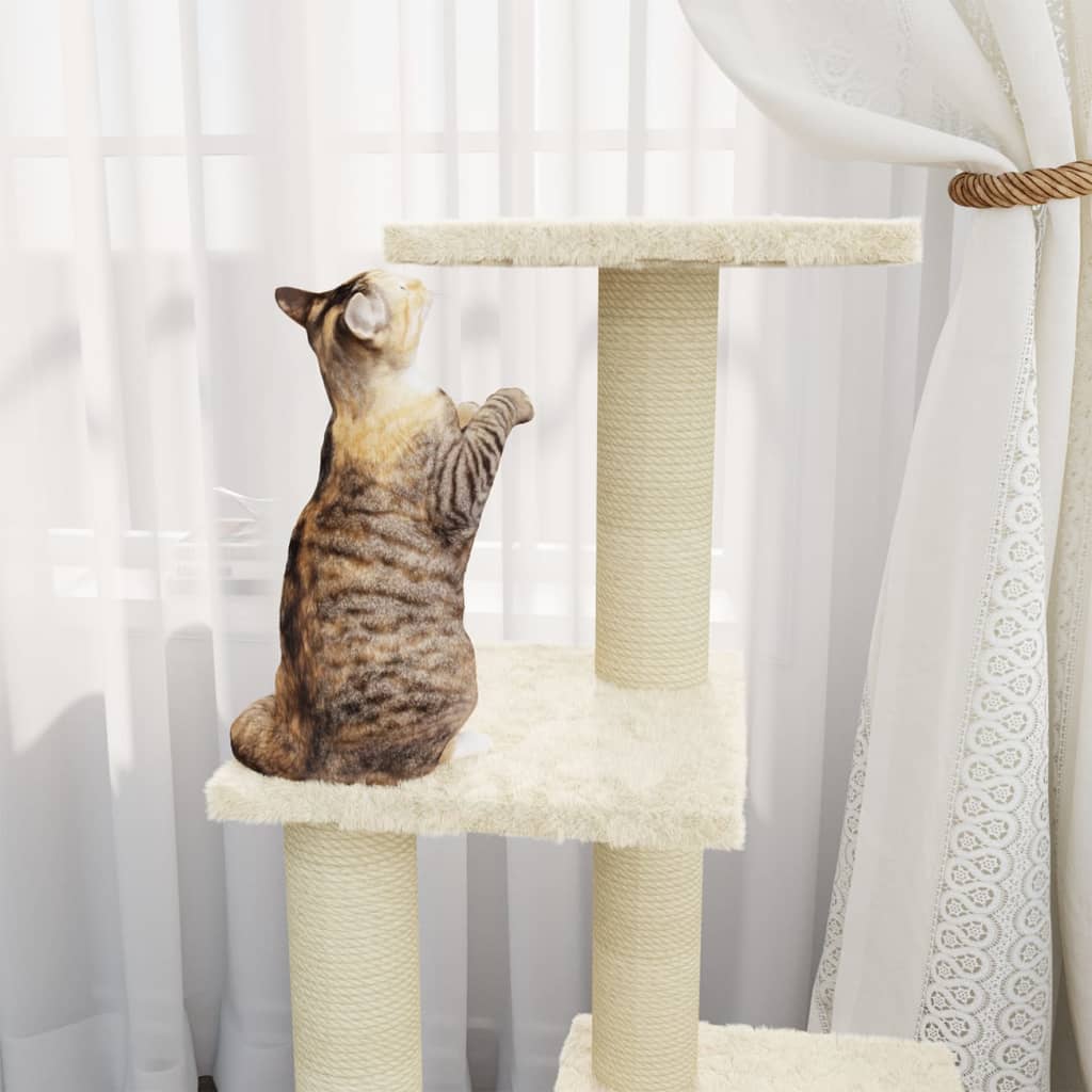 Kattenmeubel met sisal krabpalen 92 cm crèmekleurig - Griffin Retail