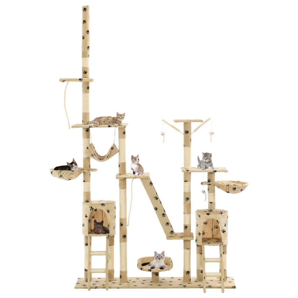 Kattenpaal met sisal krabpalen 230-250 cm pootafdrukken beige - Griffin Retail