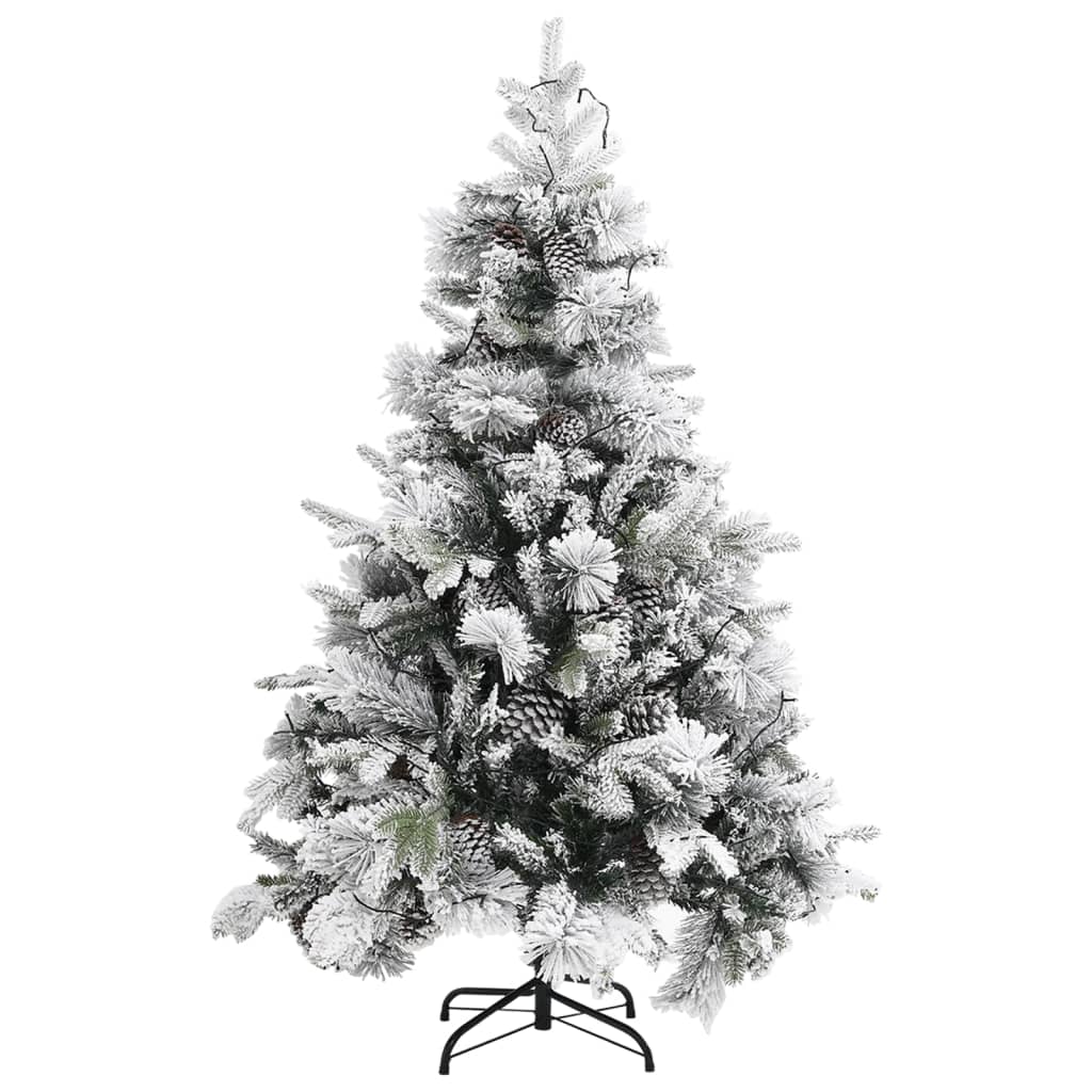 Kerstboom met LED's, dennenappels en sneeuw 150 cm PVC en PE - Griffin Retail