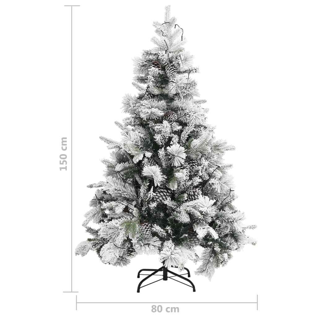 Kerstboom met LED's, dennenappels en sneeuw 150 cm PVC en PE - Griffin Retail