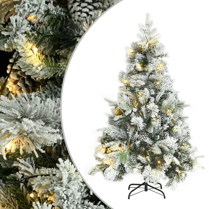 Kerstboom met LED's, dennenappels en sneeuw 150 cm PVC en PE - Griffin Retail