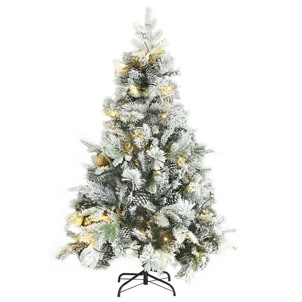 Kerstboom met LED's, dennenappels en sneeuw 150 cm PVC en PE - Griffin Retail