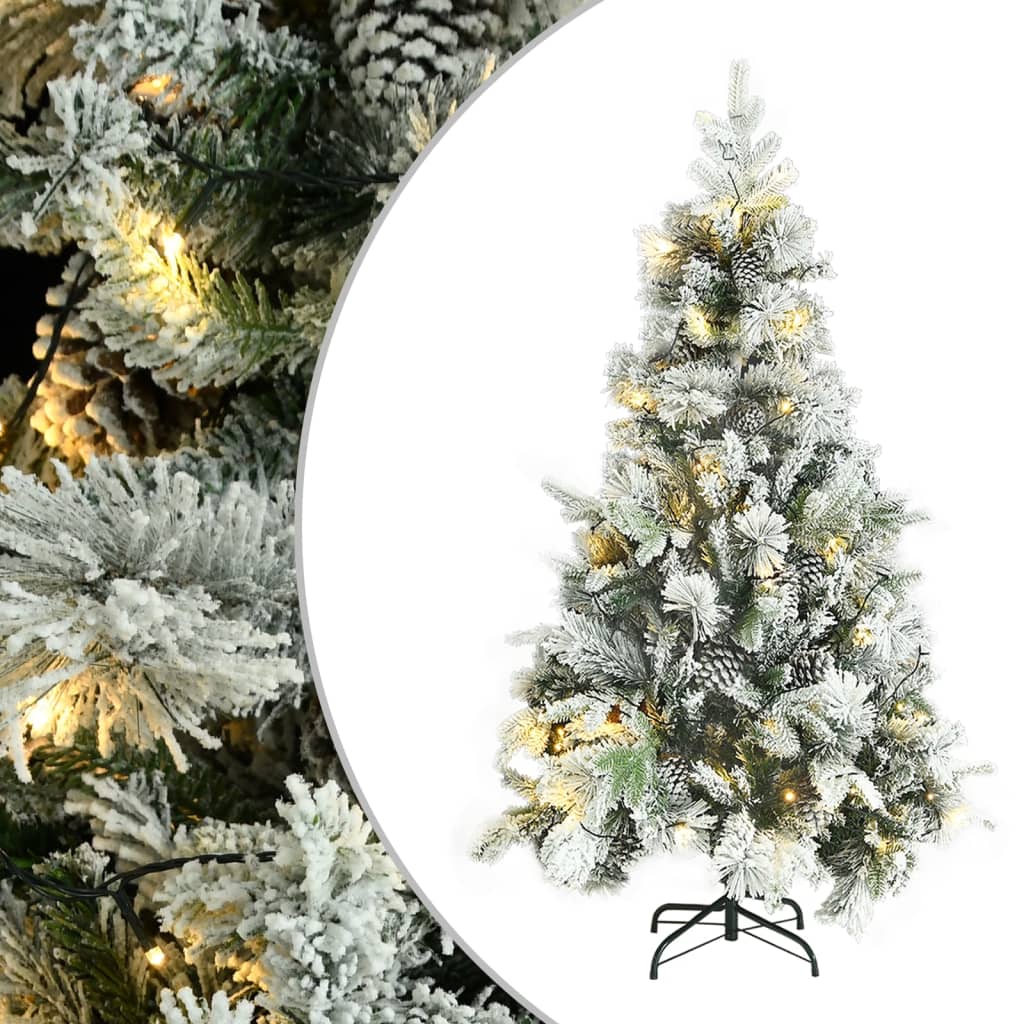 Kerstboom met LED's, dennenappels en sneeuw 195 cm PVC en PE - Griffin Retail