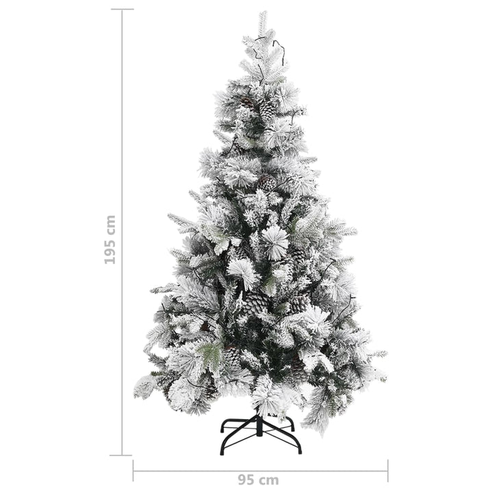 Kerstboom met LED's, dennenappels en sneeuw 195 cm PVC en PE - Griffin Retail