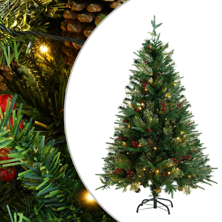 Kerstboom met LED's en dennenappels 120 cm PVC en PE groen - Griffin Retail
