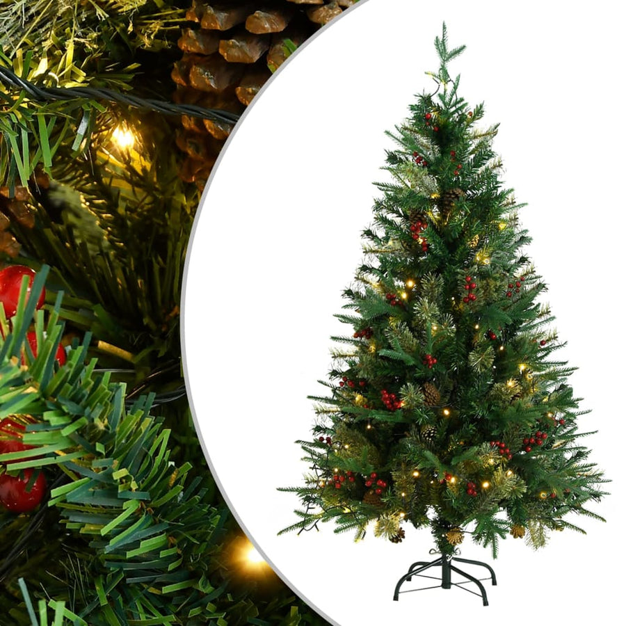 Kerstboom met LED's en dennenappels 150 cm PVC en PE groen - Griffin Retail