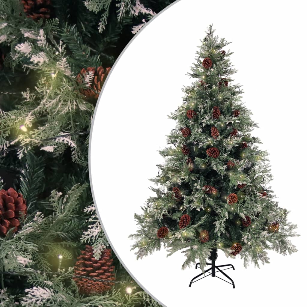 Kerstboom met LED's en dennenappels 150 cm PVC en PE groen wit - Griffin Retail