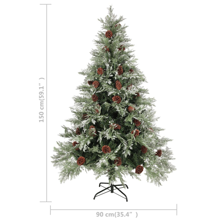 Kerstboom met LED's en dennenappels 150 cm PVC en PE groen wit - Griffin Retail