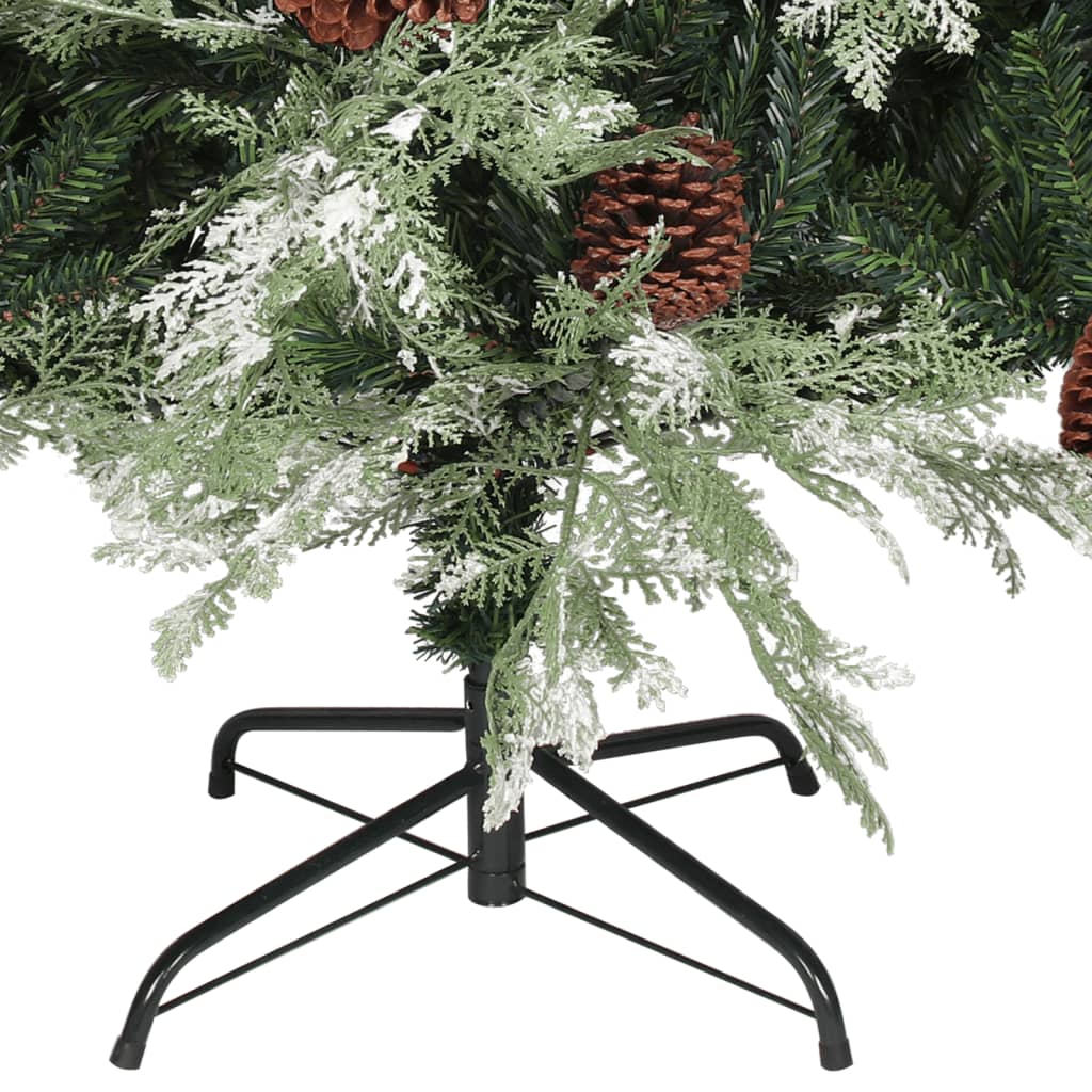 Kerstboom met LED's en dennenappels 150 cm PVC en PE groen wit - Griffin Retail