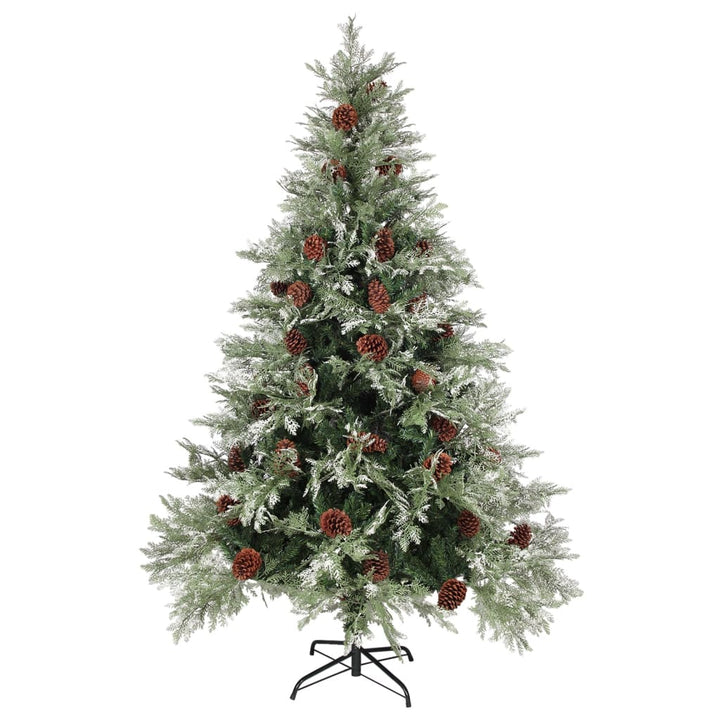 Kerstboom met LED's en dennenappels 150 cm PVC en PE groen wit - Griffin Retail