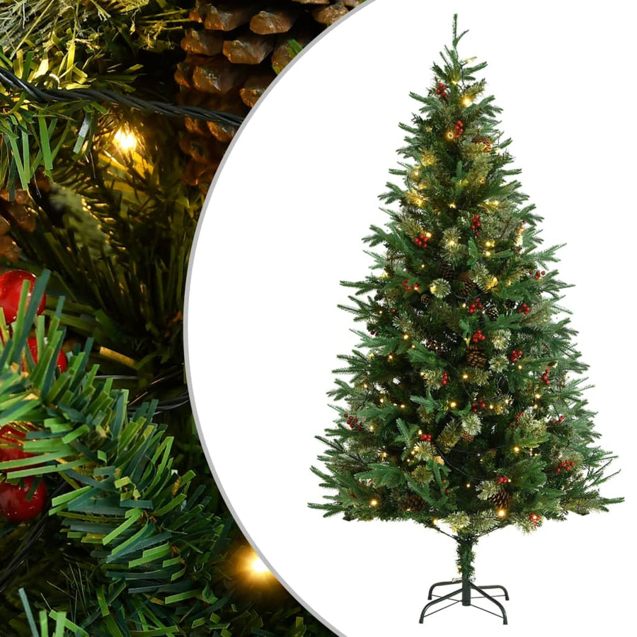 Kerstboom met LED's en dennenappels 195 cm PVC en PE groen - Griffin Retail