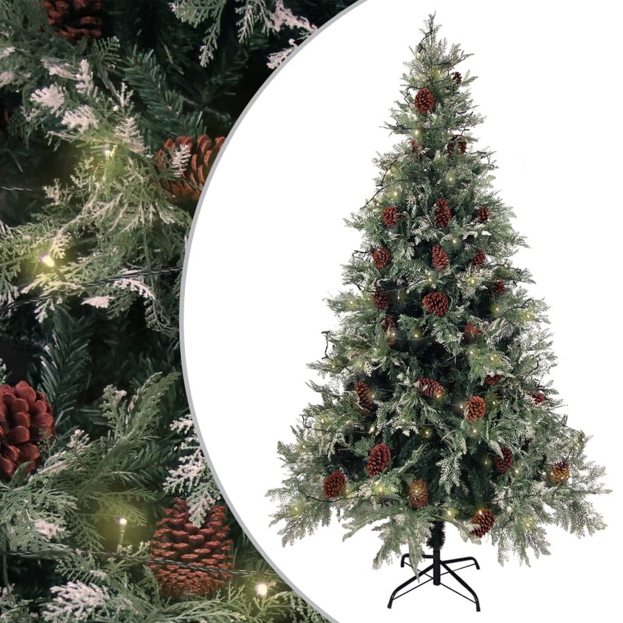 Kerstboom met LED's en dennenappels 195 cm PVC en PE groen wit - Griffin Retail