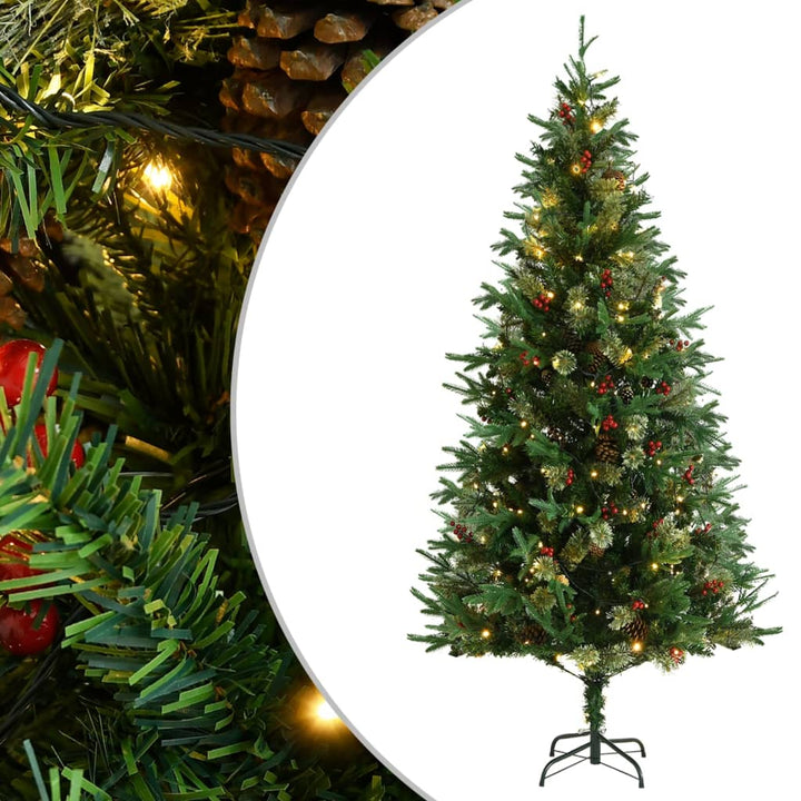 Kerstboom met LED's en dennenappels 225 cm PVC en PE groen - Griffin Retail