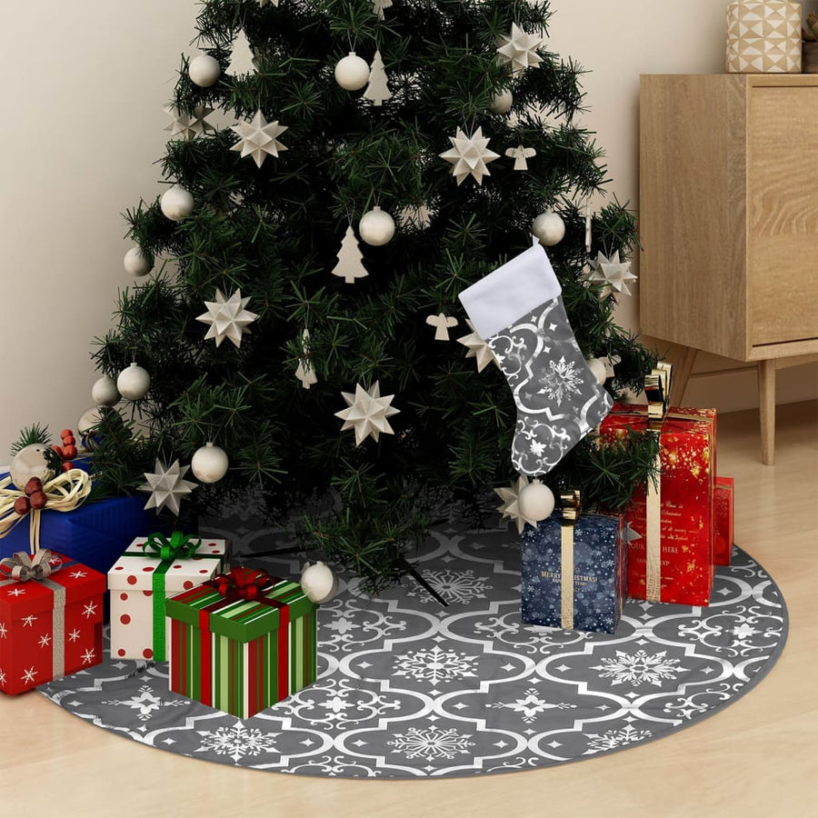 Kerstboomrok luxe met sok 122 cm stof grijs - Griffin Retail