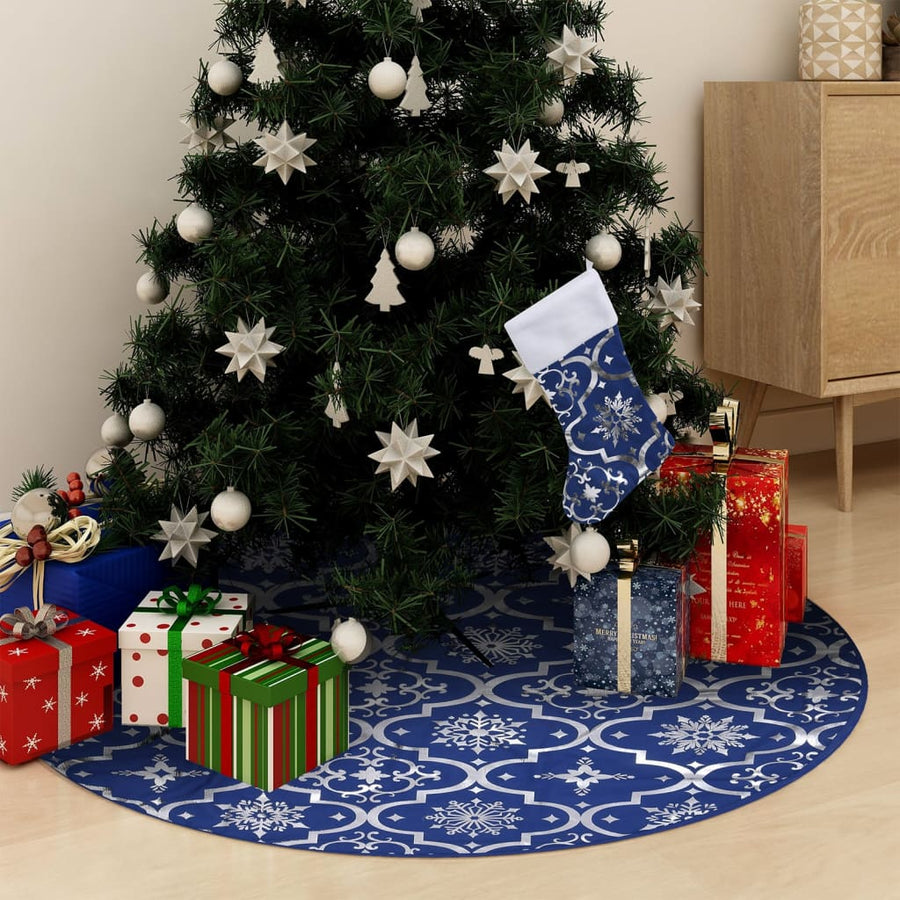 Kerstboomrok luxe met sok 150 cm stof blauw - Griffin Retail