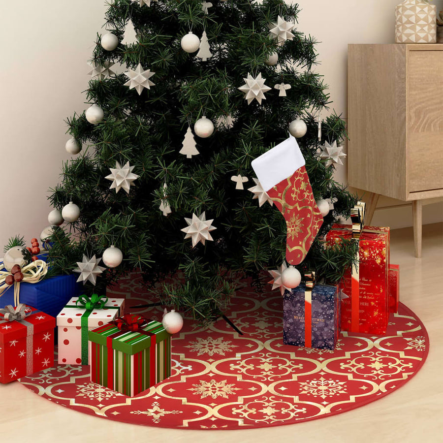Kerstboomrok luxe met sok 90 cm stof rood - Griffin Retail