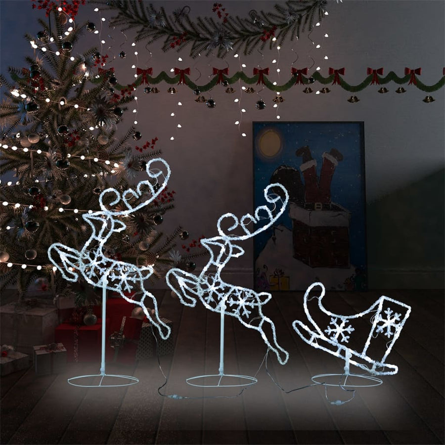 Kerstdecoratie rendieren en slee 260x21x87 cm acryl koudwit - Griffin Retail
