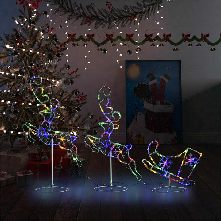 Kerstdecoratie rendieren en slee 260x21x87 cm acryl meerkleurig - Griffin Retail