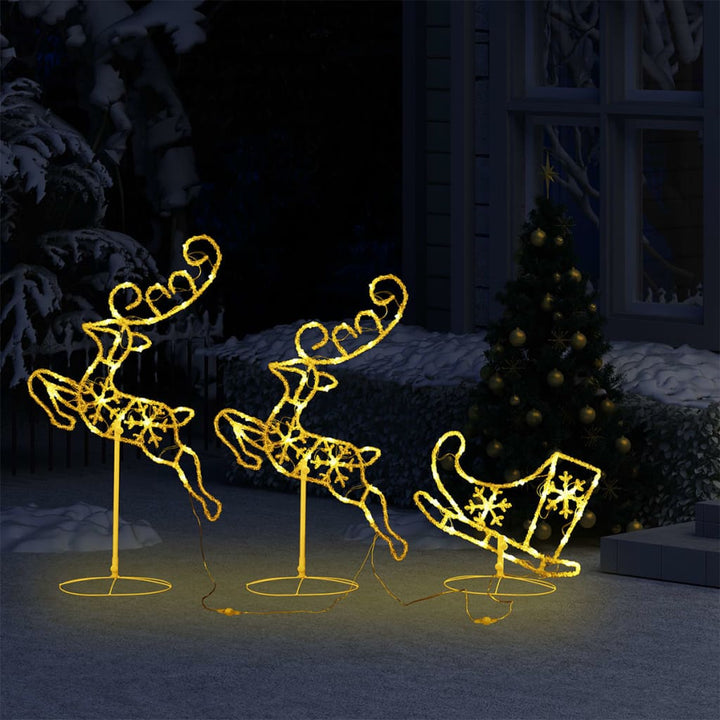 Kerstdecoratie rendieren en slee 260x21x87 cm acryl warmwit - Griffin Retail