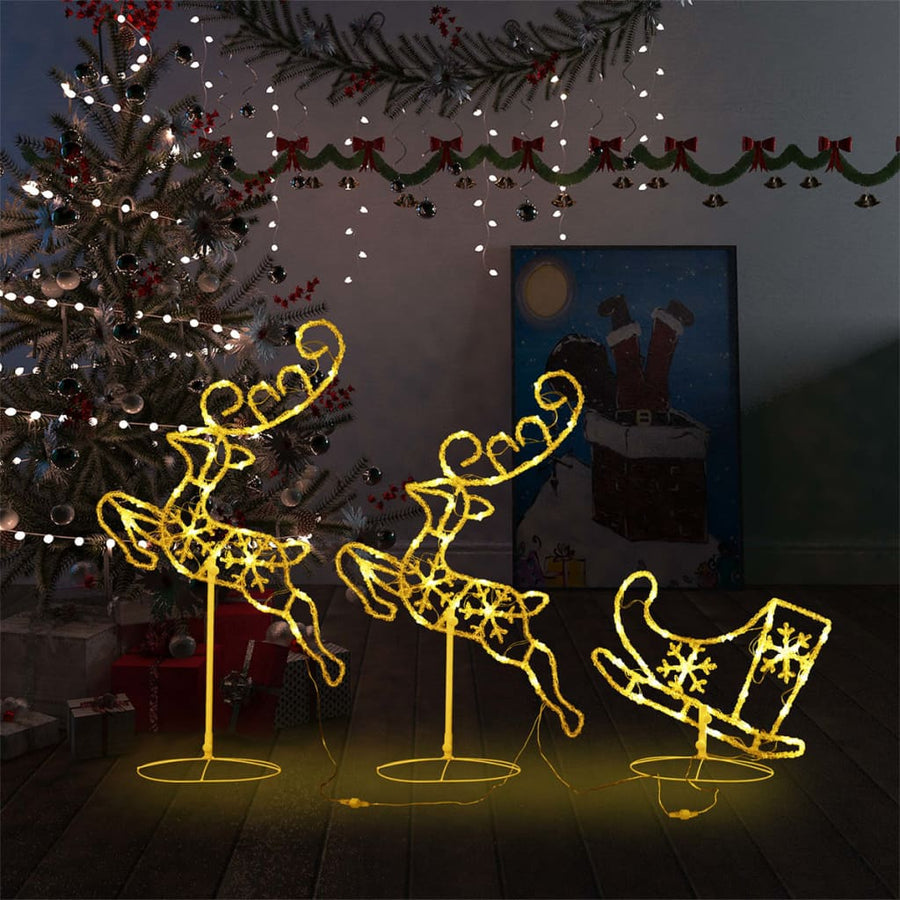 Kerstdecoratie rendieren en slee 260x21x87 cm acryl warmwit - Griffin Retail