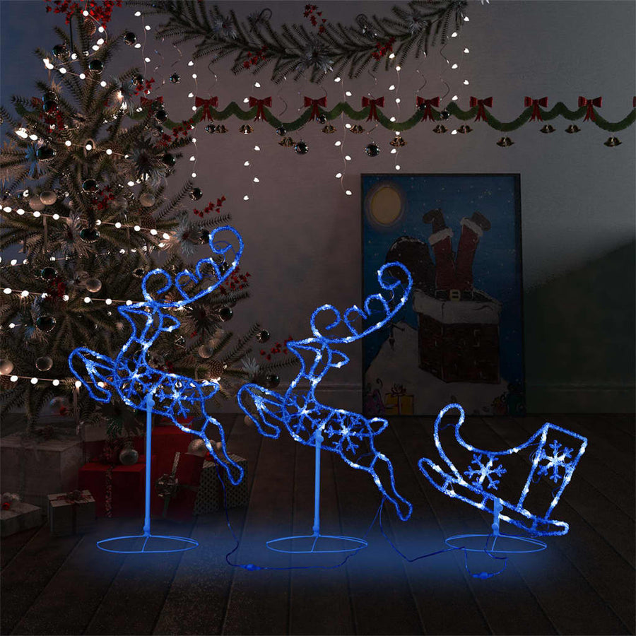 Kerstdecoratie rendieren en slee 260x21x87cm acryl blauw - Griffin Retail