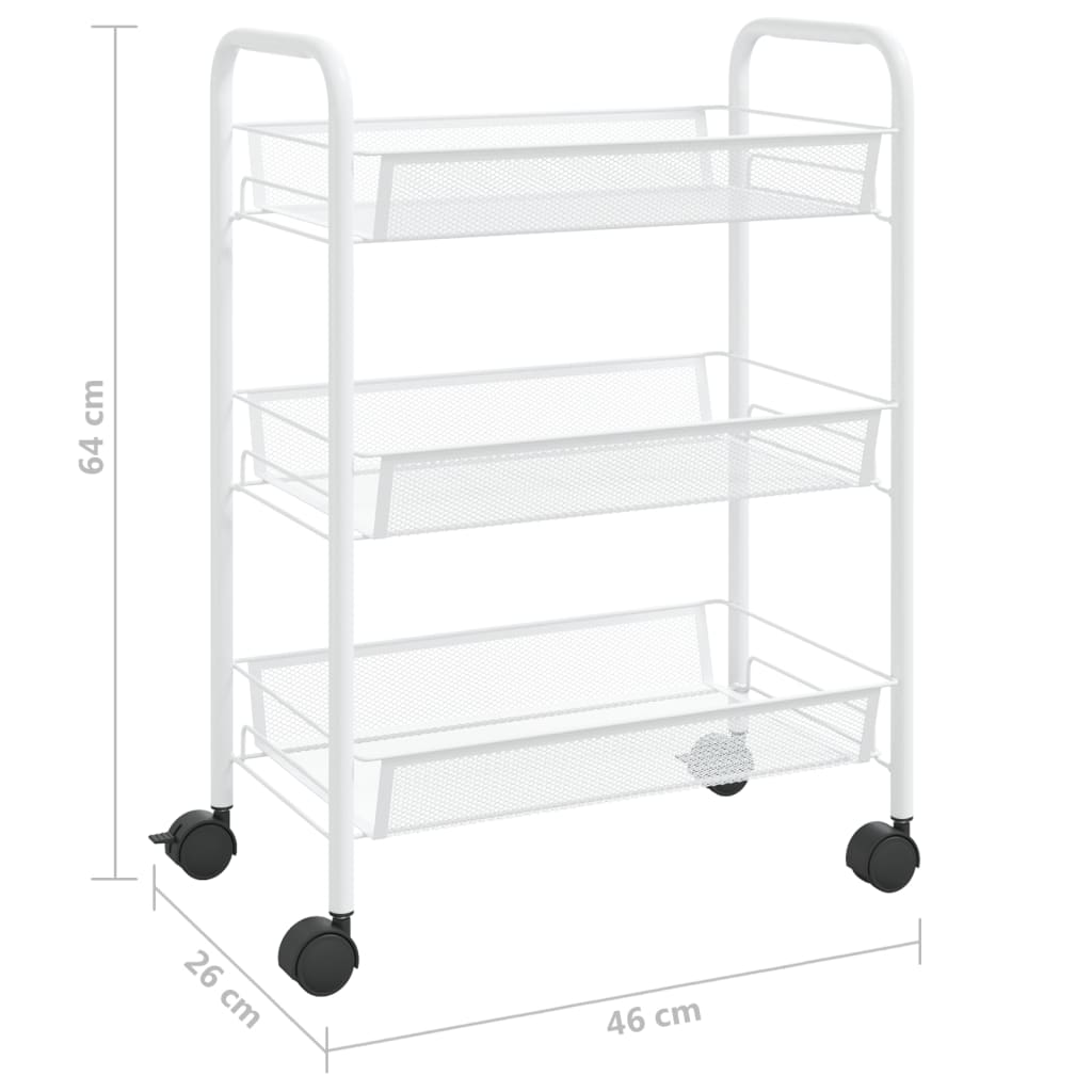 Keukentrolley 3-laags 46x26x54 cm ijzer wit - Griffin Retail