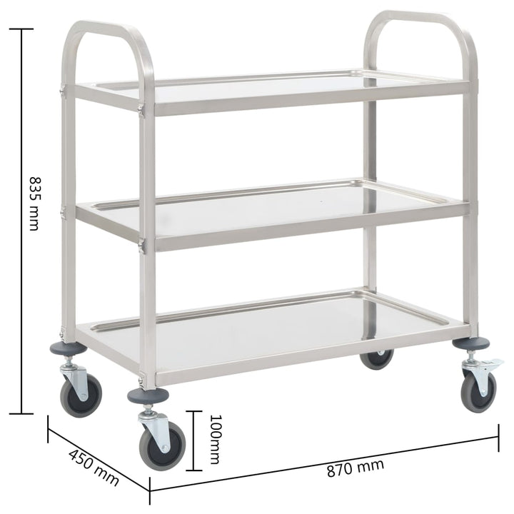 Keukentrolley 3-laags 87x45x83,5 cm roestvrij staal - Griffin Retail