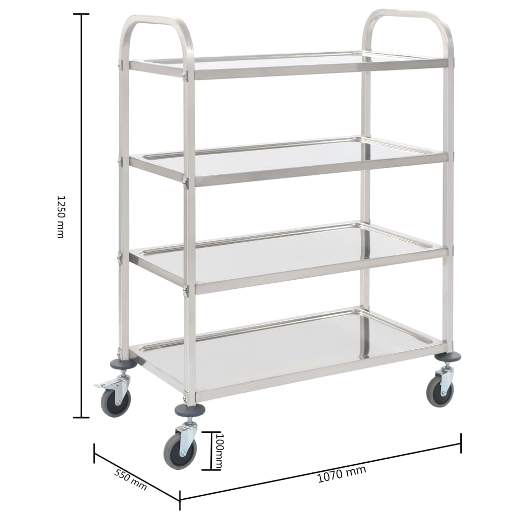 Keukentrolley 4-laags 107x55x125 cm roestvrij staal - Griffin Retail