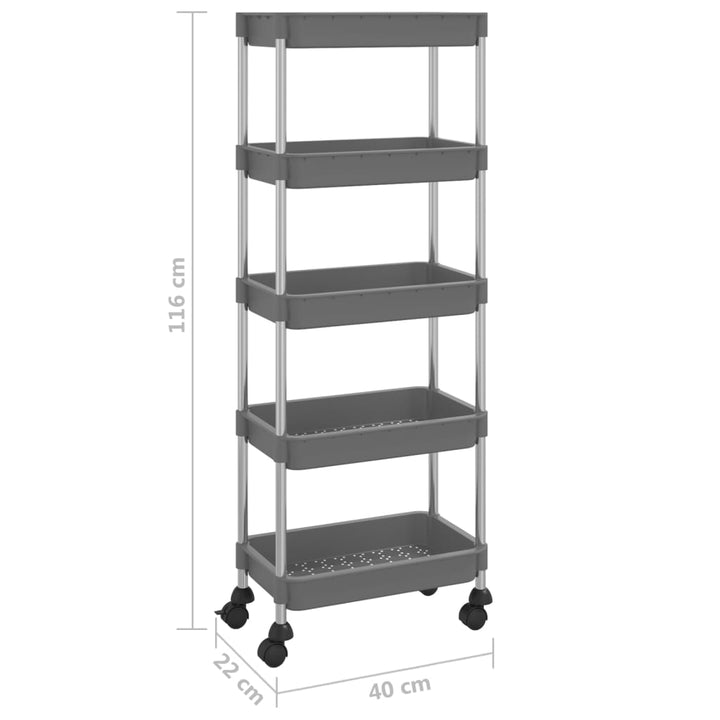 Keukentrolley 5-laags 40x22x116 cm ijzer en ABS grijs - Griffin Retail