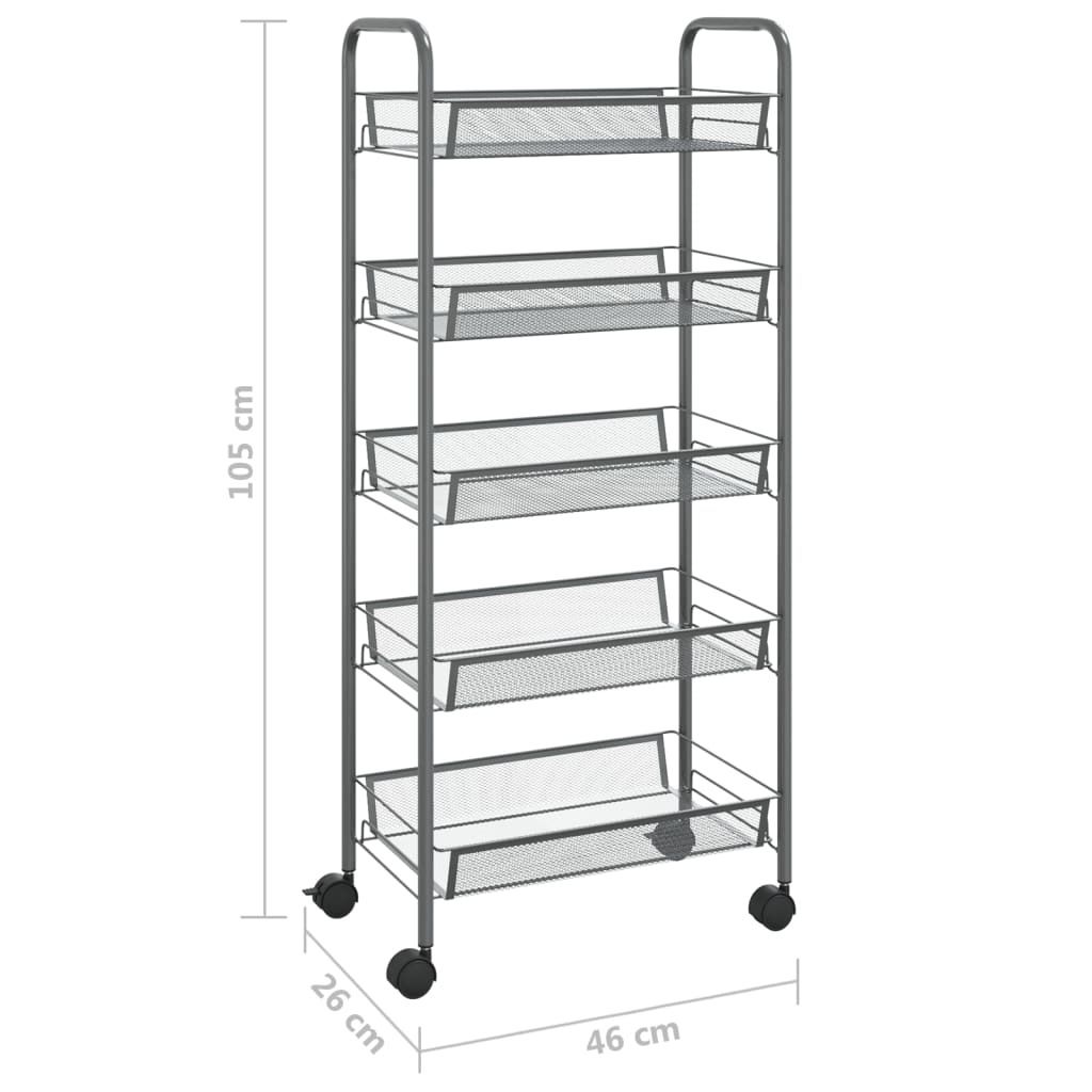 Keukentrolley 5-laags 46x26x105 cm ijzer grijs - Griffin Retail