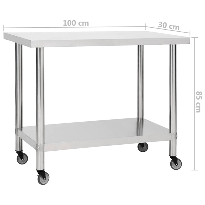Keukenwerktafel met wielen 100x30x85 cm roestvrij staal - Griffin Retail